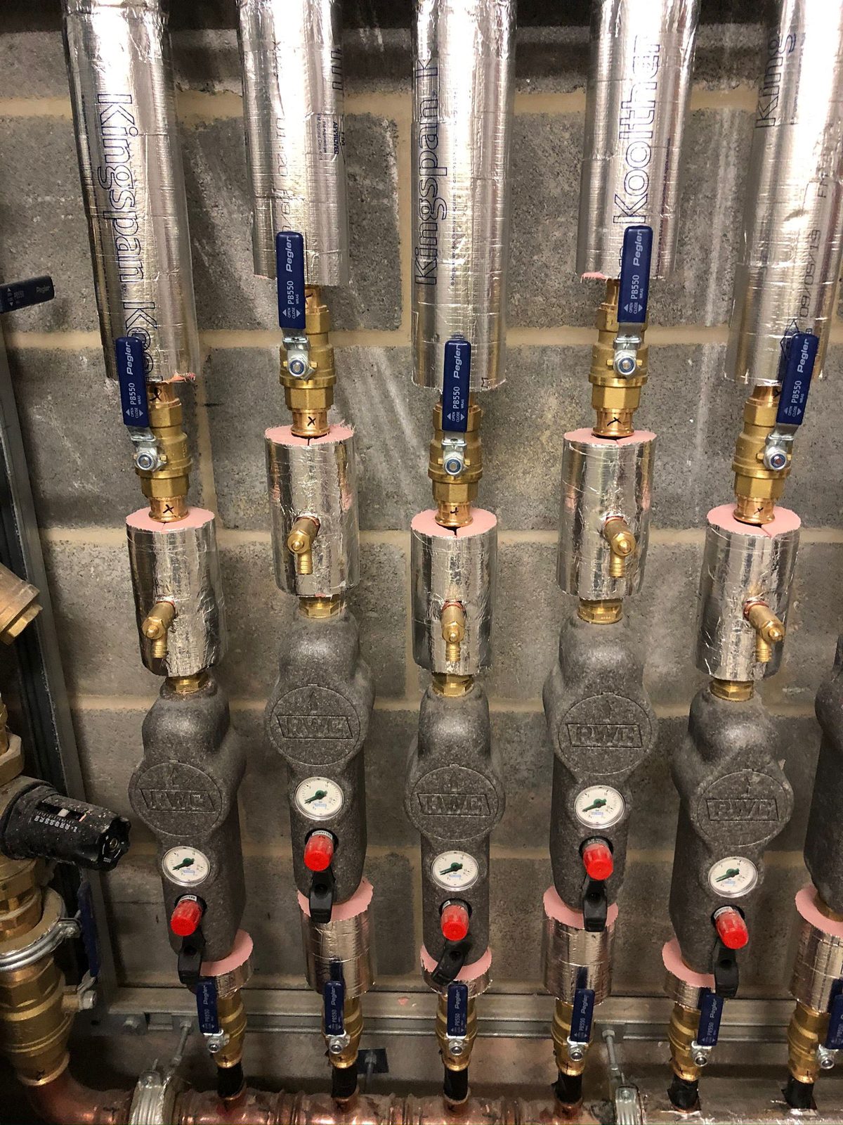 Pegler valves and manifold close-up for radiator system Bedford